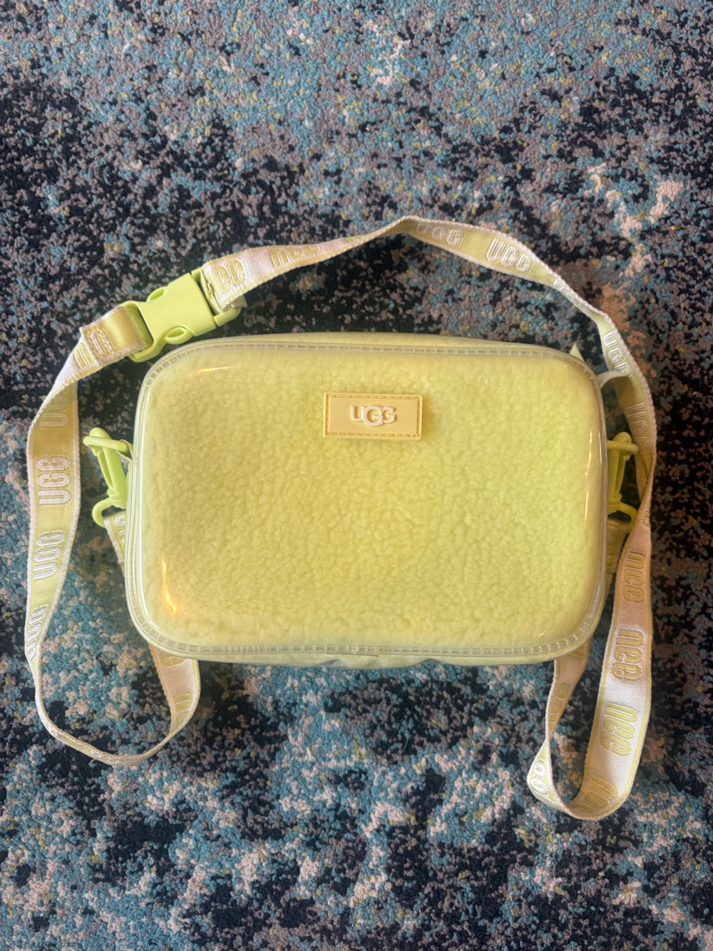 UGG Lime Green Shearling Crossbody Bag with Logo Strap